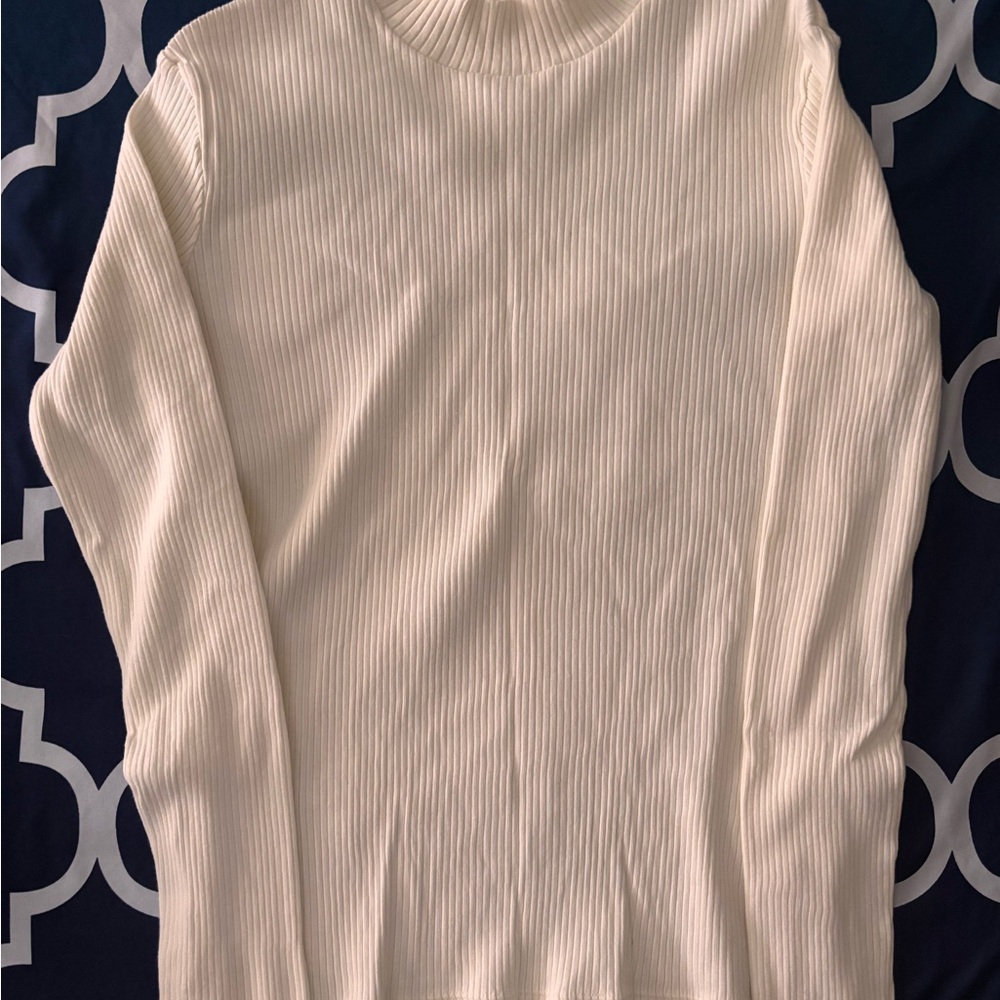 Uniqlo Cream Ribbed Turtleneck Top
